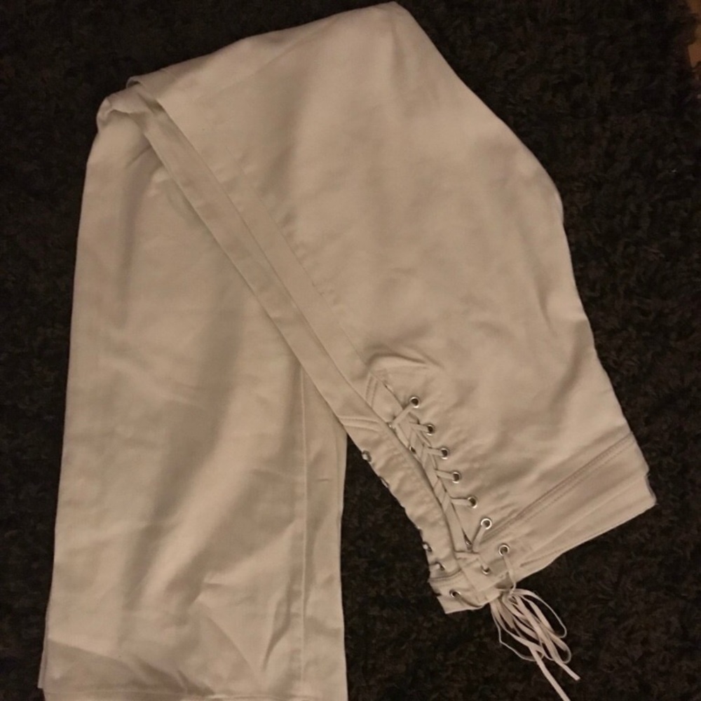 Beige Side-Lace Flare Khakis